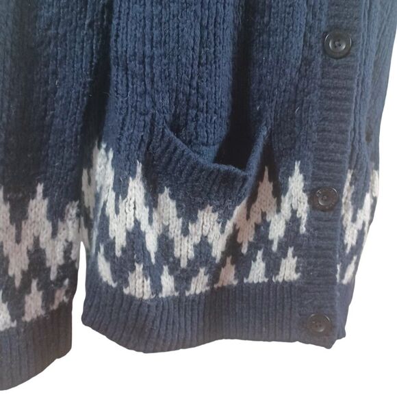 Abercrombie & Fitch M Fair Isle Cardigan Sweater Nordic Blue White Wool Blend - Picture 5 of 8